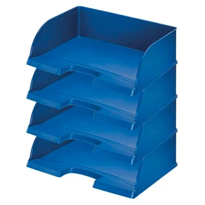 Abbildung von Leitz Briefkorb Querformat A4, 4er Pack, Briefablage mit extra großem Fassungsvermögen in Premium Qualität, Stapelbare Ablagefächer als Organizer, Kombinierbar Plus Serie, Blau, 52190035