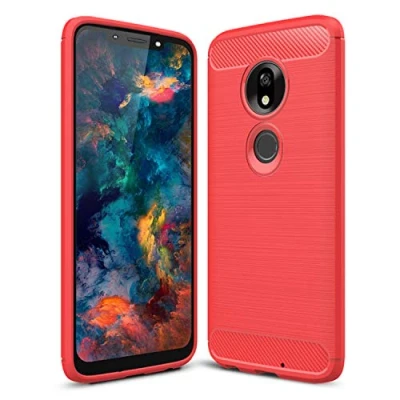 Abbildung von SCL Hülle Für Moto G7 Play Handyhülle Motorola Play, Carbon Faser Gebürstete Textur Design Schutzhülle mit Anti Kratzer und Stoß Absorbtion Technologie [Rot]