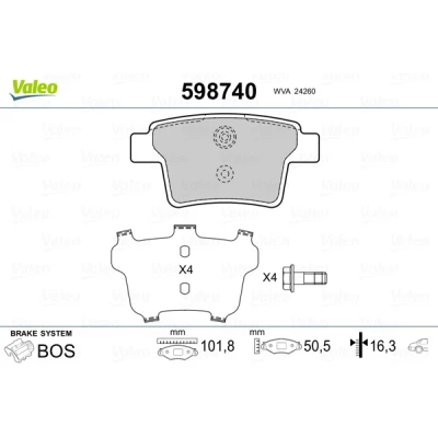 Abbildung von VALEO 598740 Bremsbelagsatz Hinterachse exkl. Verschleißwarnkontakt mit Sicherungsschraubensatz, Anti Quietsch Blech FORD: MONDEO 3 Kombi