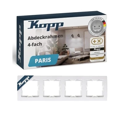 Abbildung von Kopp Paris 4 fach Abdeckrahmen, für senkrechte und waagrechte Installation, IP20, arktis weiß, 308702063