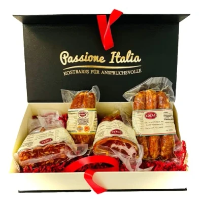 Abbildung von Geschenkkiste &quot;Salumi di Calabria&quot; Piccante Wurstspezialitäten scharfe Geschenkset Salami und Wurst Spezialitäten aus Kalabrien Capocollo, Salsiccia, Spianata, Soppressata