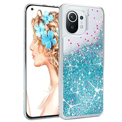 Abbildung von EAZY CASE Hülle kompatibel mit Xiaomi Mi 11 / 5G Schutzhülle Flüssig Glitzer, Handyhülle, Schutzhülle, Back Cover Glitter Flüssigkeit, TPU/Silikon, Transparent/Durchsichtig, Blau