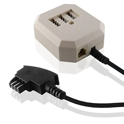Abbildung von BestPlug 20cm Telefon Fax Kabel Adapter Verteiler Splitter Weiche 1 TAE F Stecker auf N Buchse, 2 Buchse und RJ11 Schwarz, Beige