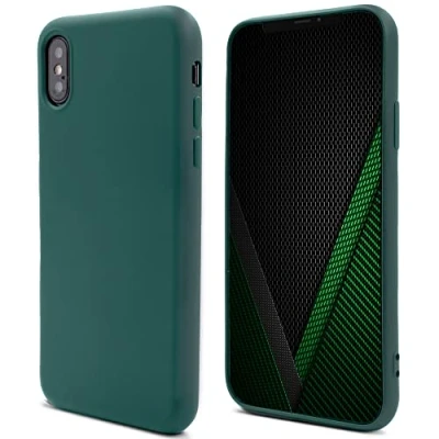 Abbildung von Moozy Lifestyle. Hülle für iPhone X und XS, Dunkelgrün Silikon Handyhülle Schutzhülle mit Mattem Finish Weichem Mikrofaserfutter