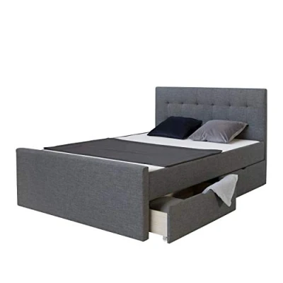 Abbildung von Homestyle4u 1883, Bett Polsterbett 140x200 mit Stauraum Bettkasten Lattenrost Bettgestell Doppelbett 2 Schubladen Grau