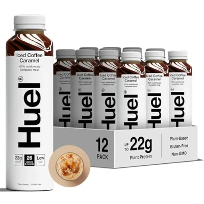 Abbildung von Huel Ready to drink Trinkmahlzeit Iced Coffee Caramel Eiskaffee Plant based Glutenfrei Nachhaltig Ohne Gentechnick 22 g Protein pro Flasche (12x 500 ml Flaschen)