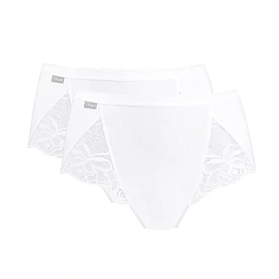 Abbildung von Playtex Damen Midi Feminine Baumwolle und Spitze x2 Slip, Weiss, S