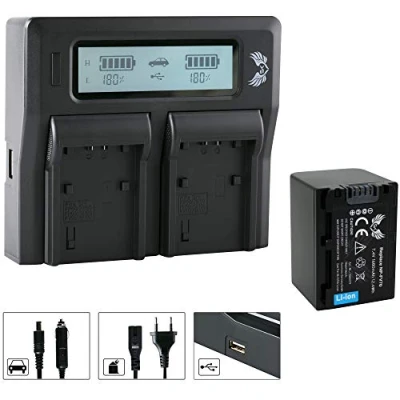 Abbildung von SK Akku Sony NP FV70 1680mAh + LCD Dual Doppel Ladegerät für DCR SX85 HDR CX900 PJ810 VG900 /// FV30 FV50 FV100 FV120