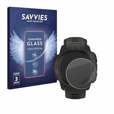 Abbildung von Savvies Panzer Schutz Glas für Garmin Instinct Solar (3 Stück) 9H Hartglas, Anti Fingerprint, Displayschutz