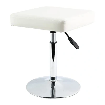 Abbildung von FURWOO Schemel Quadratischer Hocker aus PU Leder höhenverstellbar Drehstuhl Rollhocker für Garage Medizin Spa Salon Barbier Arbeitshocker mit Rollen klein (weiß)