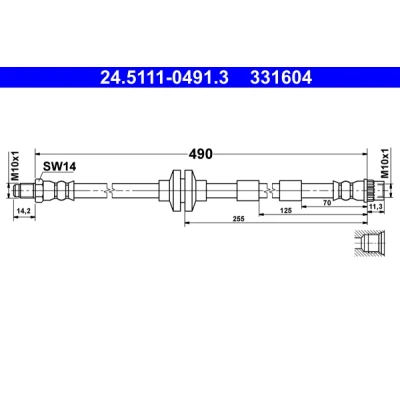 Abbildung von ATE 24.5111 0491.3 Bremsschläuche 490 M10x1 MERCEDES BENZ: Citan Tourer / Kombi