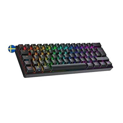 Abbildung von Ranked S60 Supernova Mechanische 60 Prozent Tastatur Hotswap Gaming Keyboard 62 Tasten mit RGB Beleuchtung PC/Mac Gamer Schwedisches Layout (Schwarz, Gateron Optical Blue)