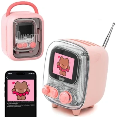 Abbildung von Divoom Tiivoo Retro Bluetooth Lautsprecher, zusätzliche FM Radio Funktion mit Pixel Display, Vintage Dekor, geeignet für Schlafzimmer, Tisch, Outdoor, Rosa