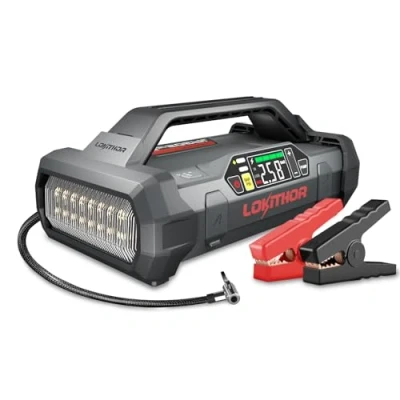 Abbildung von LOKITHOR JA302 2500A Starthilfe Powerbank 12V Auto Starthilfegerät mit 150PSI Kompressor Tragbare Batterie Booster für 6.5L Diesel und 8.5L Benzin, 3 LED Lichtmodi