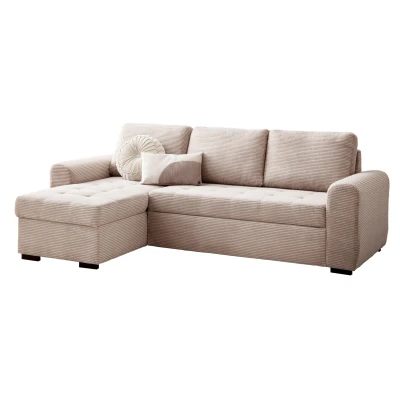 Abbildung von Massivart® Ecksofa POLL Cord beige / 243 cm, Cordsofa Bettfunktion Bettkasten Nosagfederung