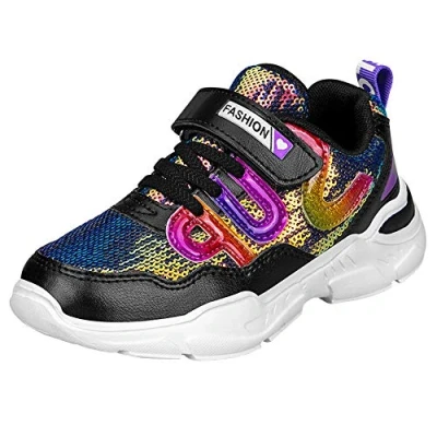 Abbildung von HSNA Mädchen Turnschuhe Sparkle Scales Sneaker Kinderschuhe mit Klettverschluss(a01 Schwarz 32 EU)