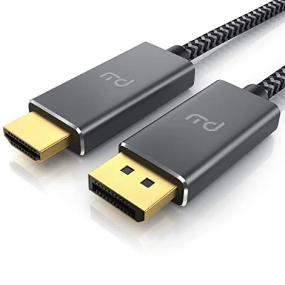 Abbildung von 4K 3m Displayport 1.4 zu HDMI Kabel HDTV Standard 2.0 UHD 3840 x 2160 @ 60 Hz 3 fach Schirmung Knickschutz Metallstecker Audio und Video Adapterkabel für Beamer Laptop Monitor
