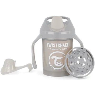 Abbildung von Twistshake Auslaufsichere Mini Baby Schnabeltasse mit Weichem Ausguss und Fruchtmixer 230ml Auslaufsicherer Entwöhnungsbecher BPA Freie Trainings für Kinder Wasserflasche Lernen Hellgrau