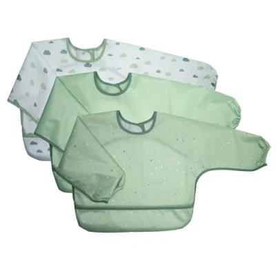 Abbildung von MiaMia Baby Lätzchen 3er Set mit Ärmeln und Auffangschale Ärmellätzchen Klettverschluss, OEKO TEX® Standard 100 geprüft, wasserabweisend abwaschbar Grün