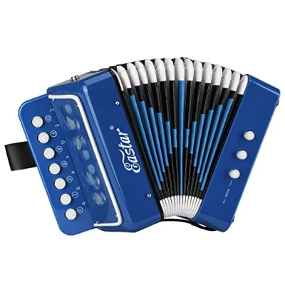 Abbildung von Eastar Akkordeon 10 Tasten Knopf Pädagogisches Musikinstrument für Kinder, Voll Funktionsfähiges Leichtes Ziehharmonika, Auswahl an Geschenken zum Kindertag,Blau
