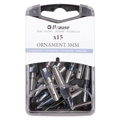 Abbildung von Brause 152030B Packung mit 15 Ornamentfedern 3mm, Reservoir, für Überschriften und Ornament, ideal Kalligraphie, 1 Box