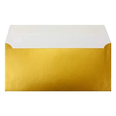 Abbildung von 150 DIN Lang Brief Umschläge Gold 11 x 22 cm 90 g/m² Haftklebung Standard Kuverts für Taufe &amp; Einladungen von Ihrem Glüxx Agent