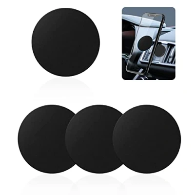 Abbildung von 4 Stück Metallplatte Metallplättchen Selbstklebend Set mit Kleber für Magnet kfz Handyhalter fürs Auto Sehr Dünn Metallplatten Handy und Tablet, Schwarz Rechteckige Runden