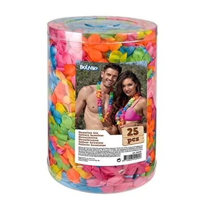 Abbildung von Boland 52292 Hawaii Ketten im Set, 25 Stück, Mehrfarbig, Blumen Ketten, Sommer, Strand, Garten Party, Accessoire, Zubehör, Beach Mottoparty, Karneval