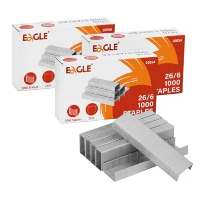 Abbildung von Eagle Heftklammern, 26/6 Standard 1/10,2 cm Beinlänge, 1000/Box, 3er Pack, 3000 Pcs insgesamt