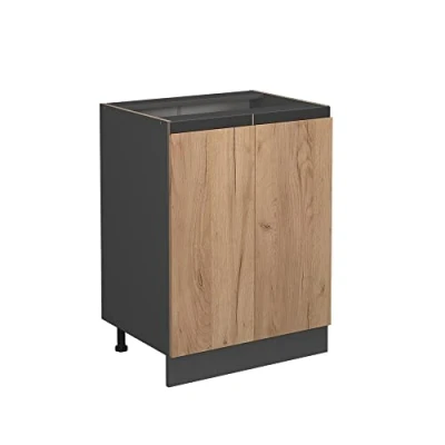 Abbildung von Vicco Unterschrank R Line, Goldkraft Eiche/Anthrazit, 60 cm J Shape, ohne Arbeitsplatte