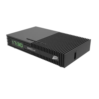 Abbildung von DIGIQUEST Tivùsat Ti9, DVB S2 Decoder, selbstinstalliert, 2 in 1 Fernbedienung, Smartcard inklusive, HDR, Aufnahmefunktion aktivierbar, SOS Taste, Gerät für die Kanäle DAZN und