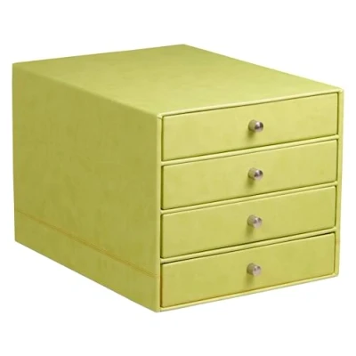 Abbildung von Rhodia 318866C Schubladenbox (mit 4 Schubladen, Griffe aus Metall, Kunstleder, elegant und praktisch, ideal für Ihr Büro oder zu Hause) 1 Stück, anisgrün