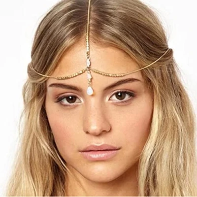 Abbildung von Prosy Braut Strass Kopf Kette Kopfschmuck Hochzeit Stirnband Perle Haarteil Festival Haarschmuck für und Brautjungfern (Silber)