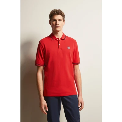 Abbildung von bugatti MIT Kontraststreifen Poloshirt, Herren, Größe: Large, Rot