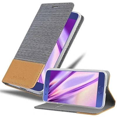 Abbildung von Cadorabo Hülle kompatibel mit Xiaomi Mi 6 aus Premium Jeans und Kunst Leder Flip Klappbare Stoßfeste Magnetische [Standfunktion] [Kartenfächern] Cover für Tasche in Grau
