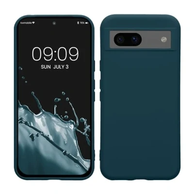 Abbildung von kwmobile Hülle kompatibel mit Google Pixel 8a gummierte TPU Silikon Handyhülle Schutzhülle für kabelloses Laden Case in Petrol matt