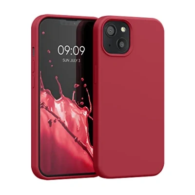 Abbildung von kwmobile Hülle kompatibel mit Apple iPhone 13 Silikon Handy Case Handyhülle weiche Oberfläche kabelloses Laden Sweet Cherry