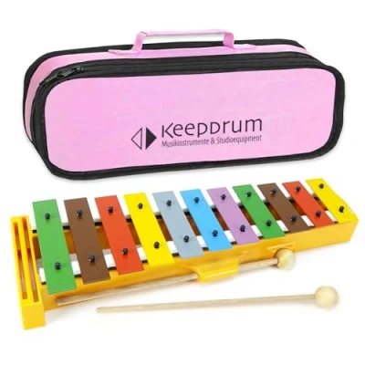 Abbildung von Sonor GS Glockenspiel für Kinder Xylophon Bunt 11 Töne von c3 bis f4 + keepdrum Tasche Bag Pink