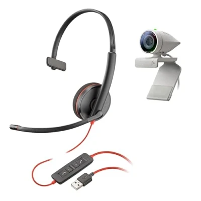 Abbildung von Poly Studio P5 Kit mit Blackwire 3210 (Plantronics) HD Videokonferenzkamera 1080p Professionelle Webcam und schnurgebundenes Ein Ohr Headset USB A