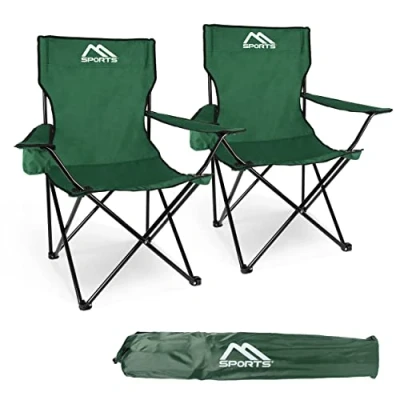 Abbildung von MSPORTS Campingstuhl Premium inkl. Tragetasche in Grün Anglerstuhl Faltstuhl 2er Set Klappstuhl mit Armlehne und Getränkehalter praktisch robust leicht