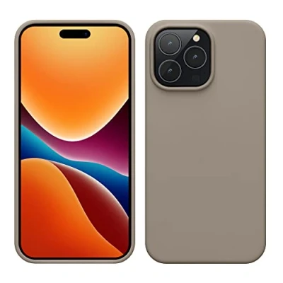 Abbildung von kwmobile Hülle für das iPhone 14 Pro Max dünnes Silikon Handy Case stoßfeste Handyhülle mit weicher Oberfläche unterstützt kabelloses Laden Stone Dust