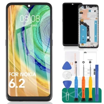 Abbildung von für Nokia 6.2 LCD Bildschirm 7.2 Ersatz TA 1200 Display 1198 Touch Digitizer Assembly 1201,TA 1187,TA 1193,TA 1178,TA 1196,TA 1181 Reparatur Set(Schwarz) Mit Rahmen)