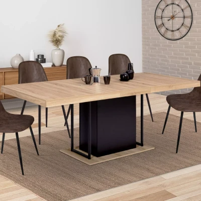 Abbildung von IDMarket Esstisch, ausziehbar, rechteckig, UGO für 6 10 Personen, Holzoptik Buche und Schwarz, 160 200 cm