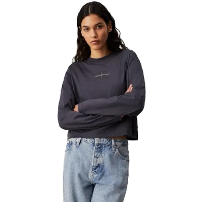 Abbildung von Calvin Klein Jeans Monologo TEE Langarmshirt, Damen, Größe: Medium, Ebony