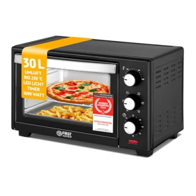 Abbildung von TZS FIRST AUSTRIA Minibackofen 30L Mini Backofen, 1600W, Ober Unterhitze, bis 230 Grad, Doppelglastür, stufenlose Temperaturregelung, 60 Min Timer, Ofen, Krümelblech