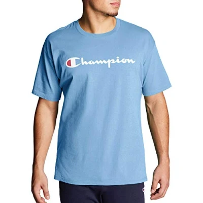 Abbildung von Champion Herren, Classic Graphic, Soft and Comfortable for Men, Script Logo (Reg. Or Big &amp; Tall) T Shirt, Swiss Blue y07718, Klein