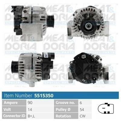 Abbildung von MEAT &amp; DORIA 5515350 Lichtmaschine 14V 90A PEUGEOT: 207 Schrägheck, 206 407 SW, CITROËN: C4 I Schrägheck