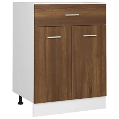 Abbildung von vidaXL Unterschrank, Küchenschrank mit Schublade 2 Fächern, Geschirrschrank für Küche, Küchenunterschrank Schrank Küchenmöbel, Braun Eichen Optik