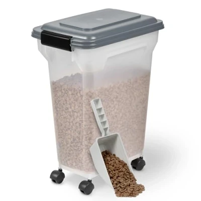 Abbildung von Iris Ohyama Hundefutter Aufbewahrung mit Rollen, 20L/7.5kg, Grau, Luftdichte Futterbox, Trockenfutter, Futterbehälter, Für Hunde, Katzen, Tierfutterbehälter, Schaufel, BPA frei, Futtertonne, ATS M