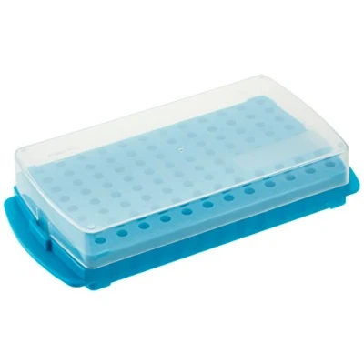 Abbildung von neoLab Polypropylene Combi Rack mit Schnappdeckel für 96 Reaktionsgefäße, Blau